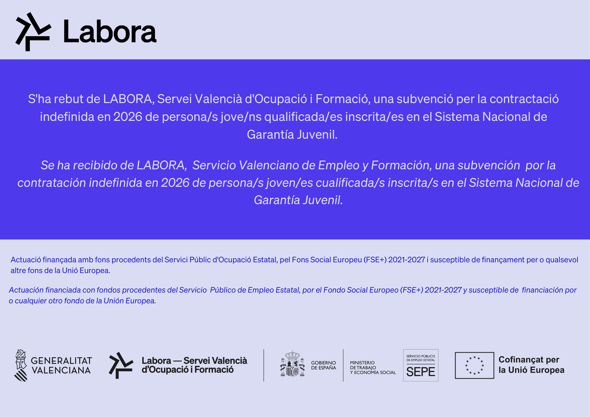 Cartel ECOGJU 2026 de LABORA en valenciano y castellano